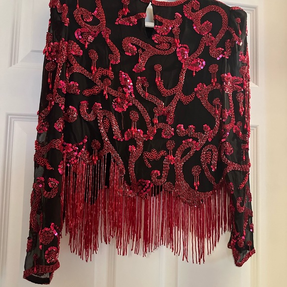 Vintage silk sequin top fully lined. By A. J. Bari. Size 10. - Picture 2 of 4